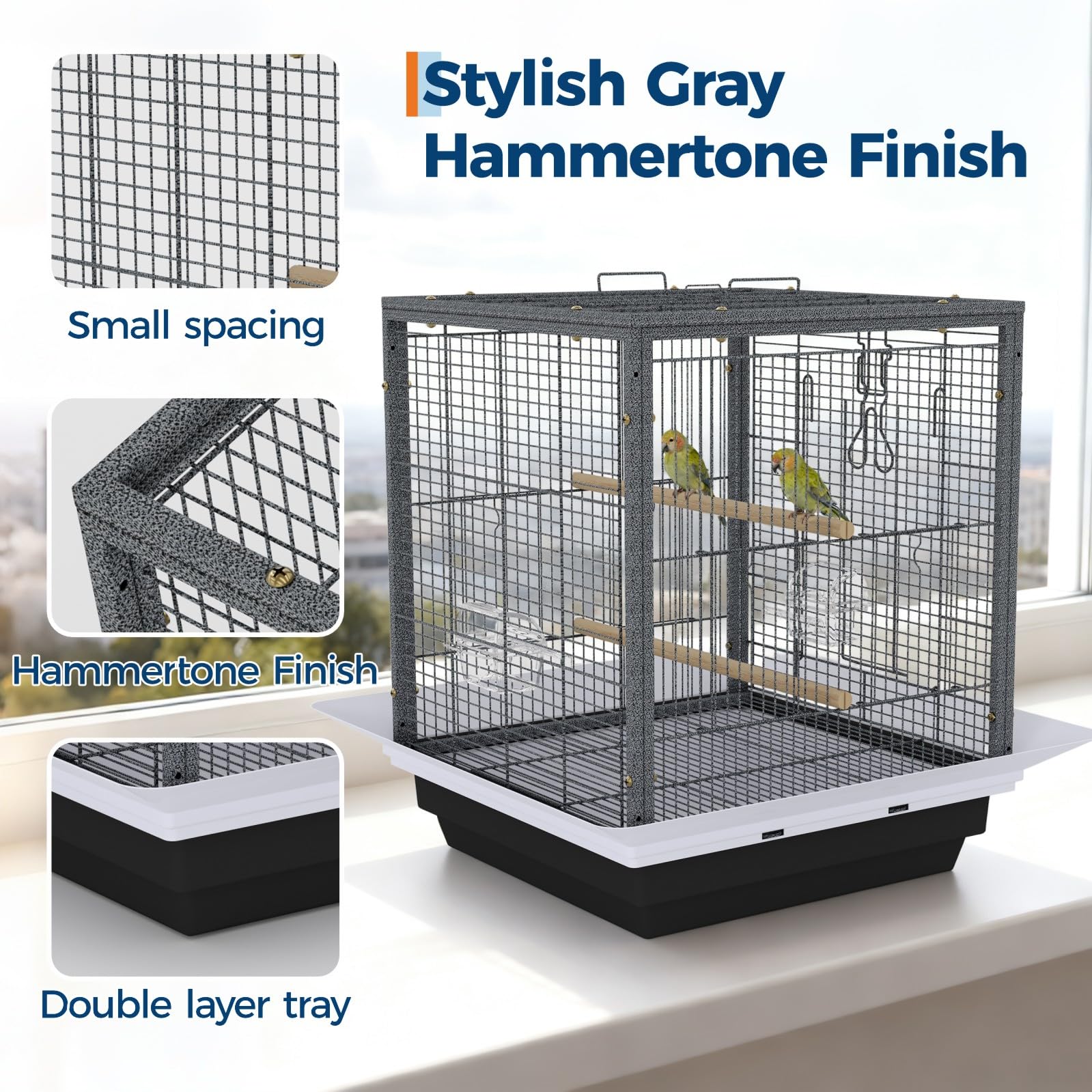 Garvee Small Bird Cage with Playground Stand, 20 Inch High Travel Bird Cage for Parrot, Parrot Carrier for Parakeet, Cockatiels, Budgies Medium Small Sized Birds