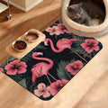 Pet Feeding Mat,Pink Flamingo Absorbent Dog Cat Food Mat Palm Leaves Dog Mat with Rubber Backing,Non-Slip Water Bowl Placemat,Pet Supplies 16" x 24"