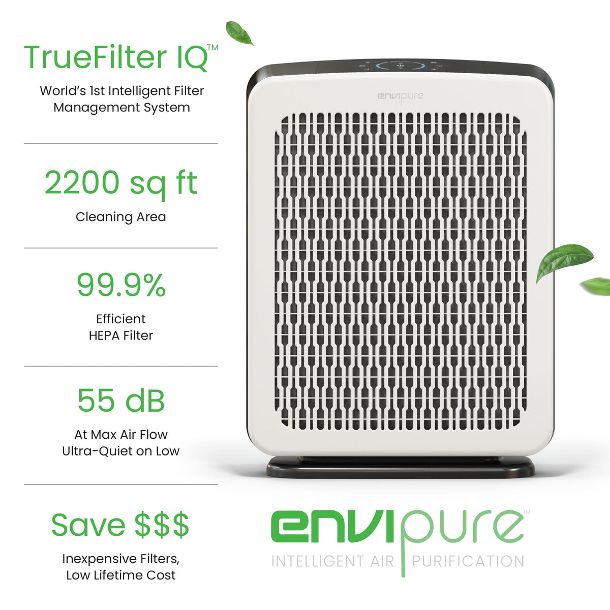 EP-300 EnviPure HEPA Air Purifier – Large Room Air Purifier Covers Up to 2200 Sq Ft, Removes Pollen, Dust, Smoke, Pet Hair, Odors & More - Real Time Smart TrueFilter IQ™ HEPA Filter Life Monitoring