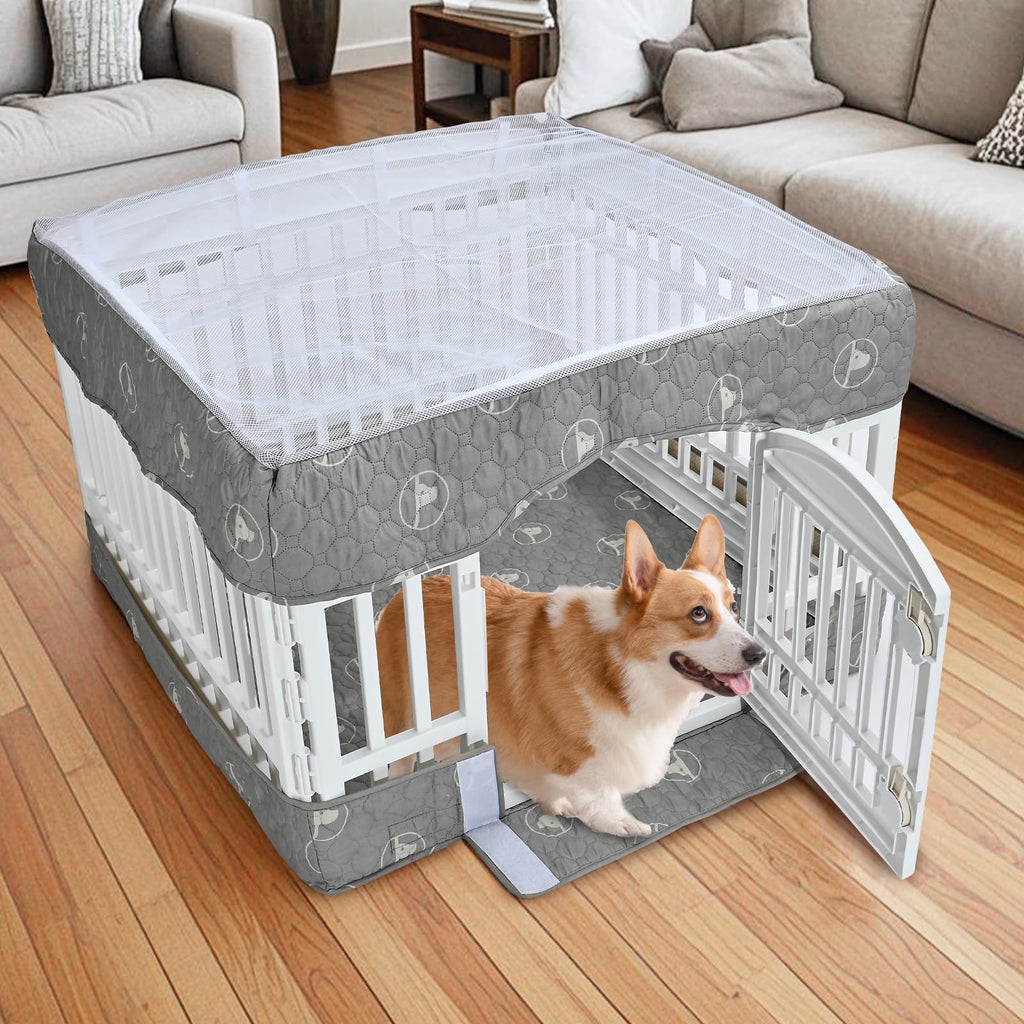 PJYuCien Playpen Cover and Bottom Pad for 36'' Width 4 Panel Pen, Gray
