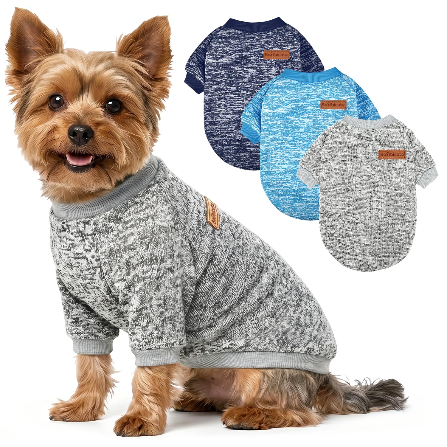 3 Pack Dog Sweaters for Small Dogs Girl Boy Winter Fleece Clothes Warm Soft Dog Sweatshirt Outfit for Dogs Cats Pet Apparel