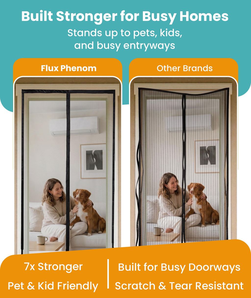 Flux Phenom Heavy Duty Fiberglass Magnetic Screen Door 38 x 82 Inch - Bugs Out, Breeze in - 9min Install Auto-Sealing Double Stitched Mesh, 52 Magnets, Hands Free for Patio Doors, Pet & Kid Friendly