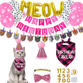 STMK Cat Birthday Party Supplies, Cat Birthday Hat Bandana Bow Tie Collar Number Banner Garland Meow Letter Balloons for Cats Kitten Outfits Decorations (Pink)