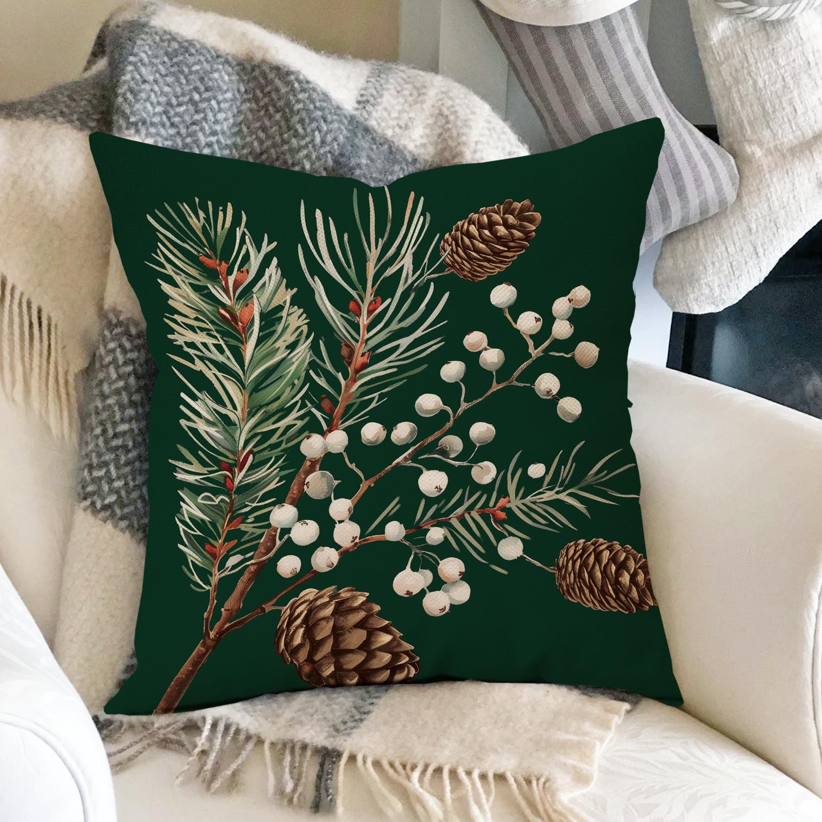 Fahrendom Winter Vibes Green Decorative Throw Pillow Covers