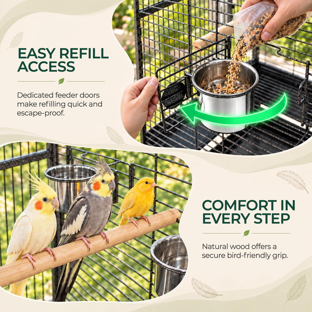 ZENY 68-Inch Birdcage, Playtop Parrot Cage, Wrought Iron Bird Cage with Rolling Stand, Heavy-Duty Pet Bird House for Parrot Cockatiel Cockatoo Parakeet Macaw Finches, Black