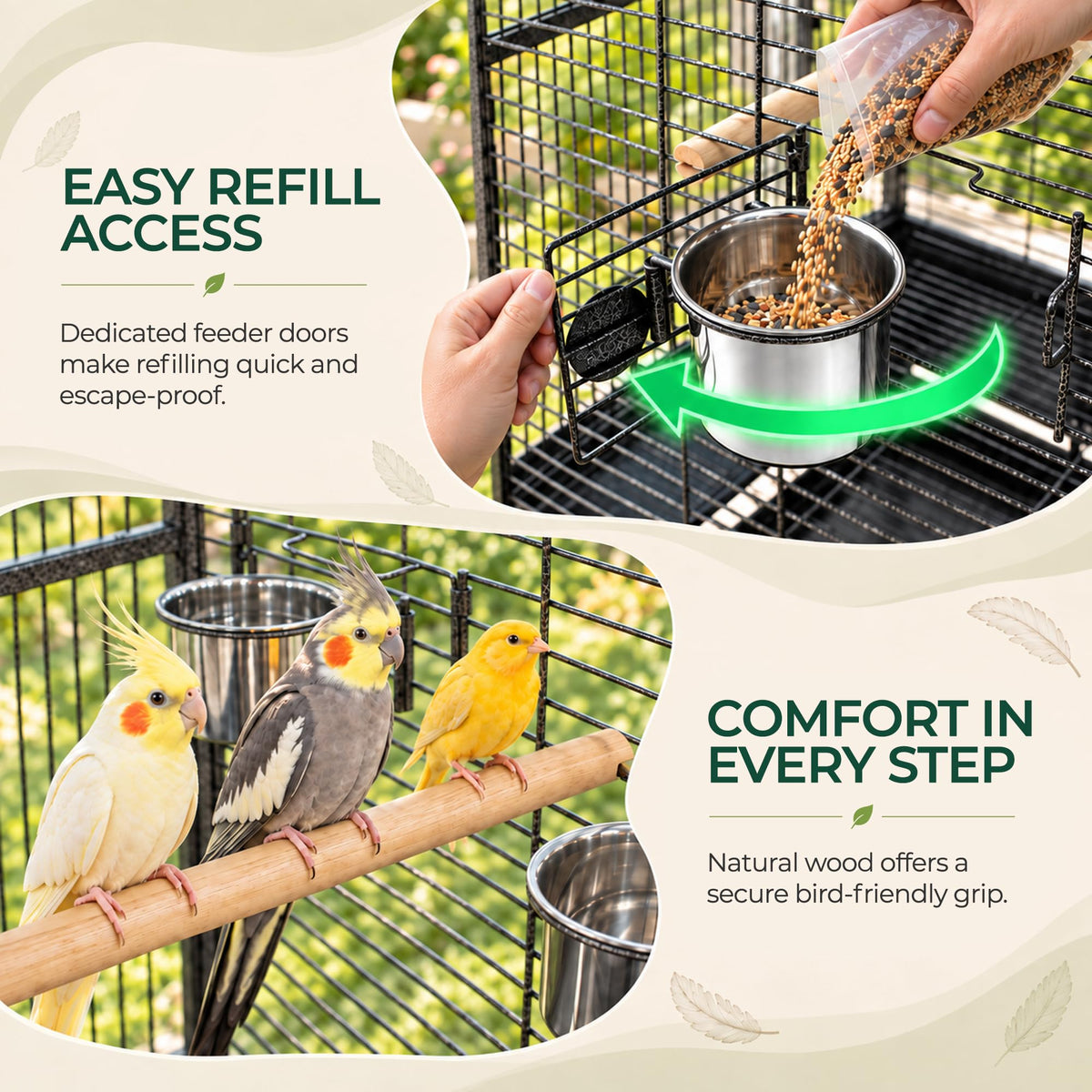 ZENY 68-Inch Birdcage, Playtop Parrot Cage, Wrought Iron Bird Cage with Rolling Stand, Heavy-Duty Pet Bird House for Parrot Cockatiel Cockatoo Parakeet Macaw Finches, Black