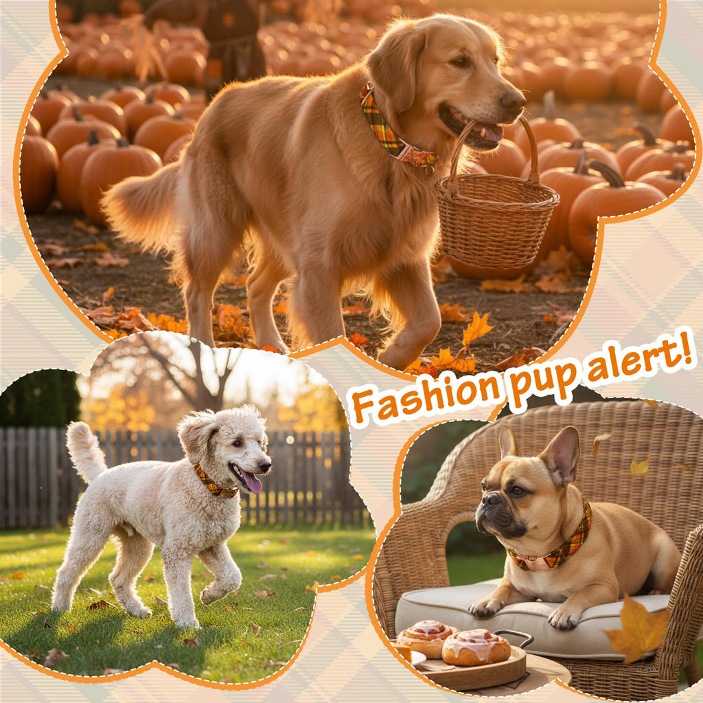 Astdogio Cotton Fall Dog Collar, Halloween Dog Collars for Large Dogs, Soft Adjustable Cute Dog Collars, Brown Orange Stripe for Small Medium Large Dogs, Perfect for Girl or Boy Dog Collars-L