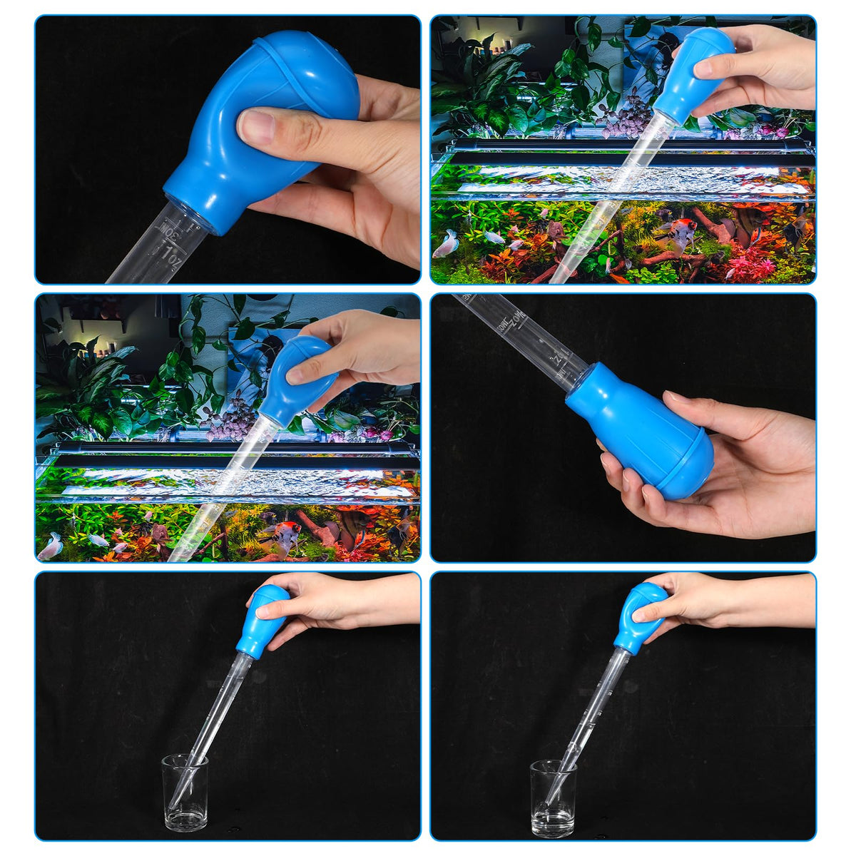 Qulkws Aquarium Cleaning Dropper, 30ml Aquarium Clean Pipette Dropper, Manual Fish Tank Water Changer, Gravel Cleaning Straw, Fish Tank Cleaning-Tool, Feeder Pipette (Blue)