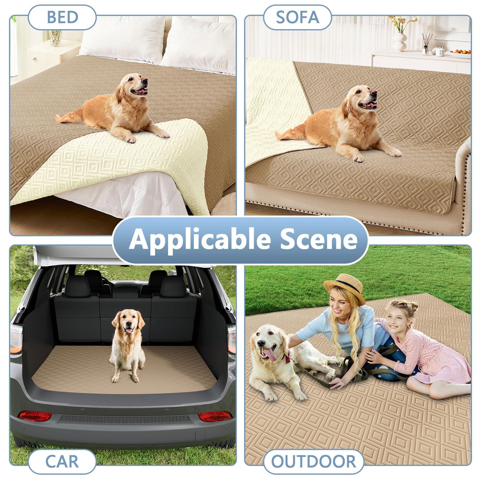 hyha Waterproof Reversible Dog Blanket, Pet Blanket for Sofa Couch