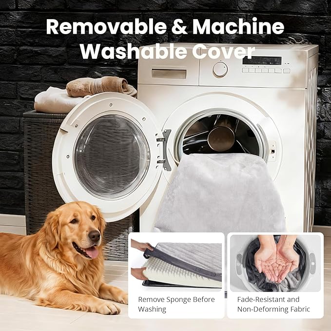 OhGeni Orthopedic Waterproof Dog Bed for Extra Large Dogs, Machine-Washable Removable Cover in Easy-Clean Fabric, High Density Foam & Easy-Carry Handle, Suitable for Crate, 47 inch (Gray)