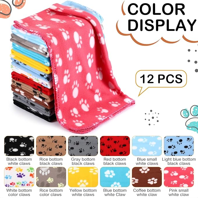 Tegeme 12 Pcs Fleece Blanket for Pet Dog Puppy,Cute Style,18 x 24 Inches