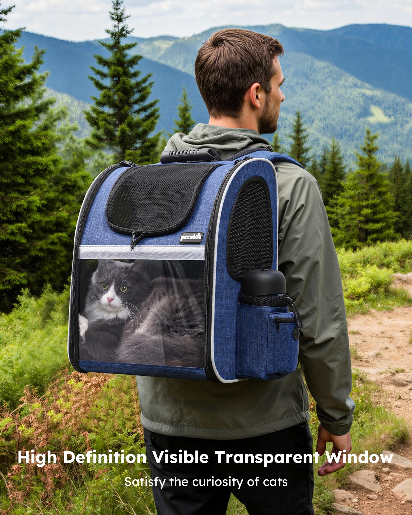 pecute Cat Backpack Visiable, Cat Carrier Expandable with Acrylic Window