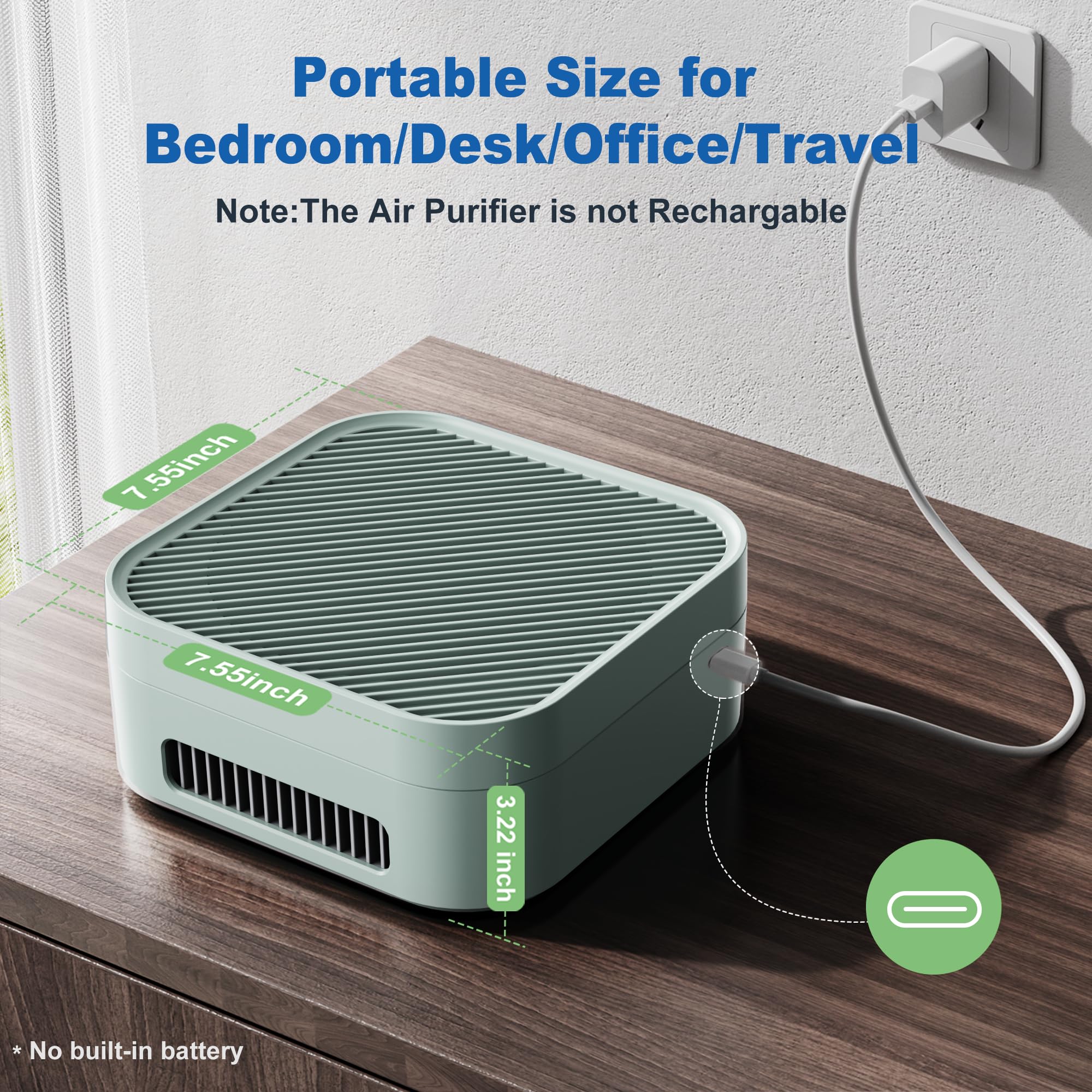 TDBYWAE Air Purifier for Bedroom, H13 True HEPA Filter, Ultra-Quiet