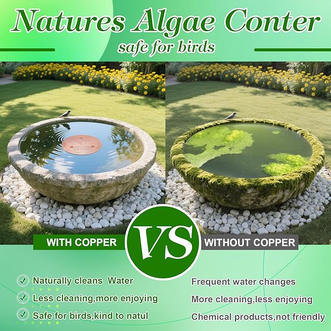 SONSIL Bird Bath Copper Disk, Sturdy 1mm 99.9% Pure Copper Disk, Triple-Point Support Ensures Clean Water Year-Round, Fits Most Outdoor Birdbath Bowls (1)