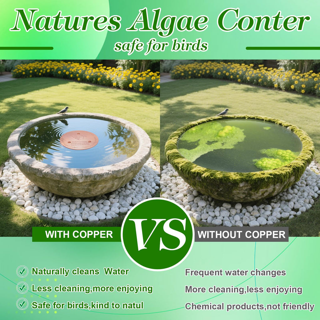 SONSIL Bird Bath Copper Disk, Sturdy 1mm 99.9% Pure Copper Disk, Triple-Point Support Ensures Clean Water Year-Round, Fits Most Outdoor Birdbath Bowls (1)