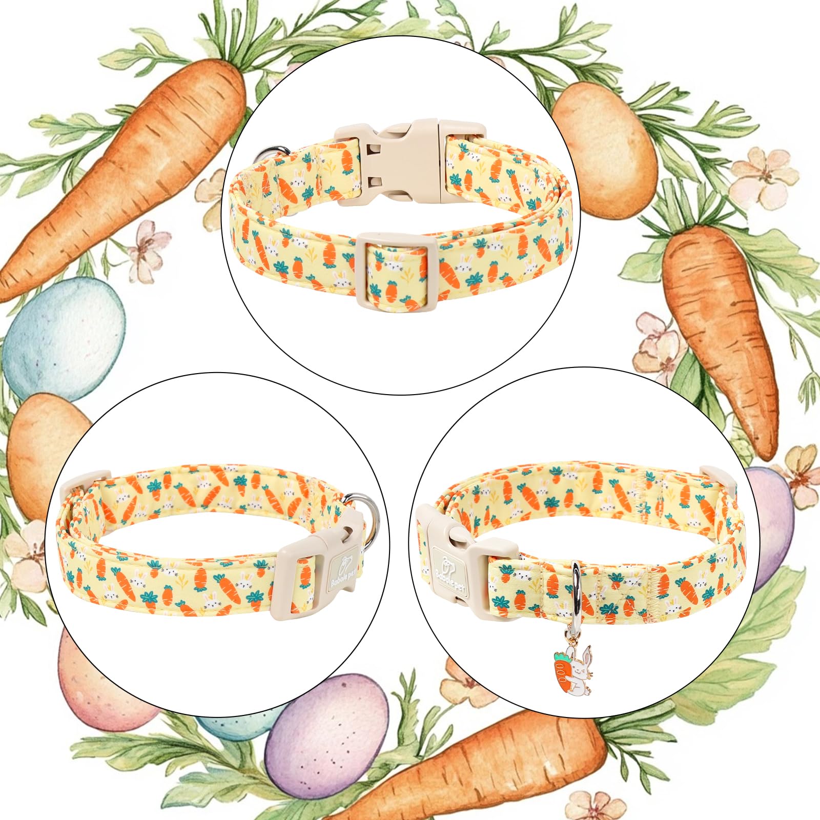 Babole Pet Easter Dog Collar for Giant Large Dogs - Cute Carrot Bunny Easter Collars for Boy Girl Dogs, Lightweight Adjustable Yellow Cartoon Holiday Dog Collar XL