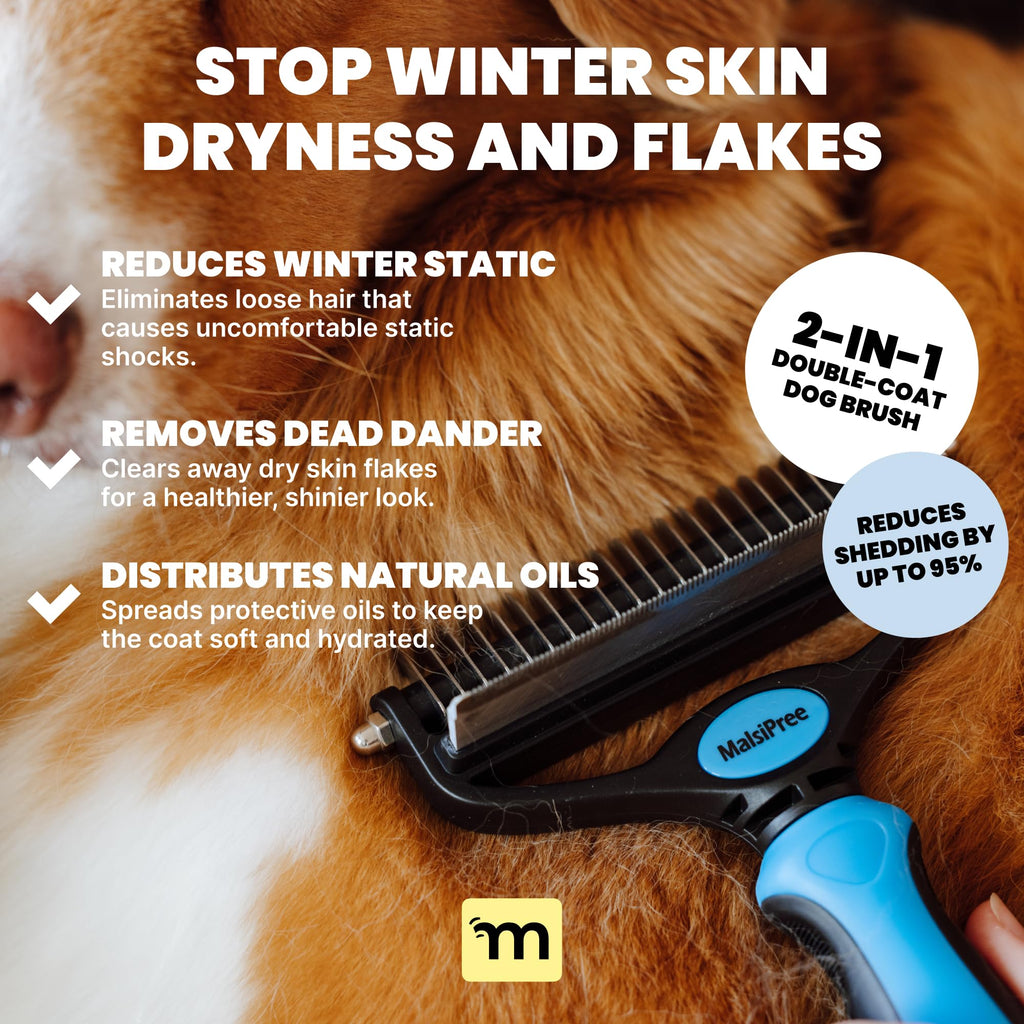 MalsiPree Dog Brush for Shedding - Large Blue, 2-in-1 Deshedding Rake