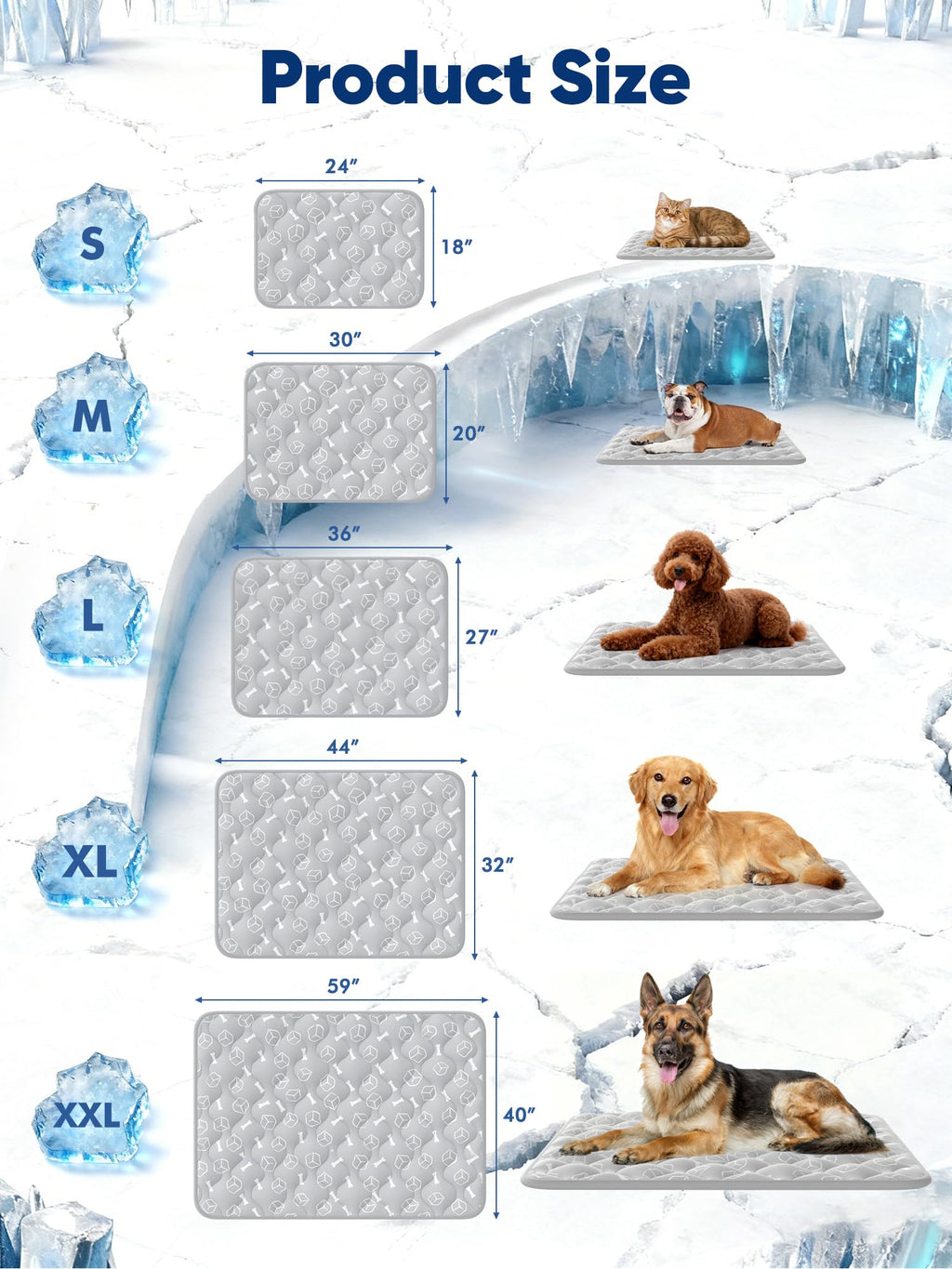 Rywell Dog Cooling Mat 2.0, Elegant Grey, 59"*40" Thick & Durable Cooling Mat for Extra Large Dogs, Extended Cooling with Waterproof & Color-Changing Arc-Chill Fiber (Q-Max>0.5), Ideal for Summer