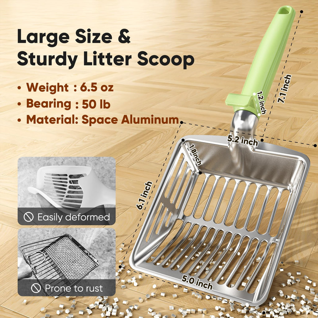 Large Metal Cat Litter Scoop w/ Deep Shovel, Dual-Size Holes & Hanging Hook