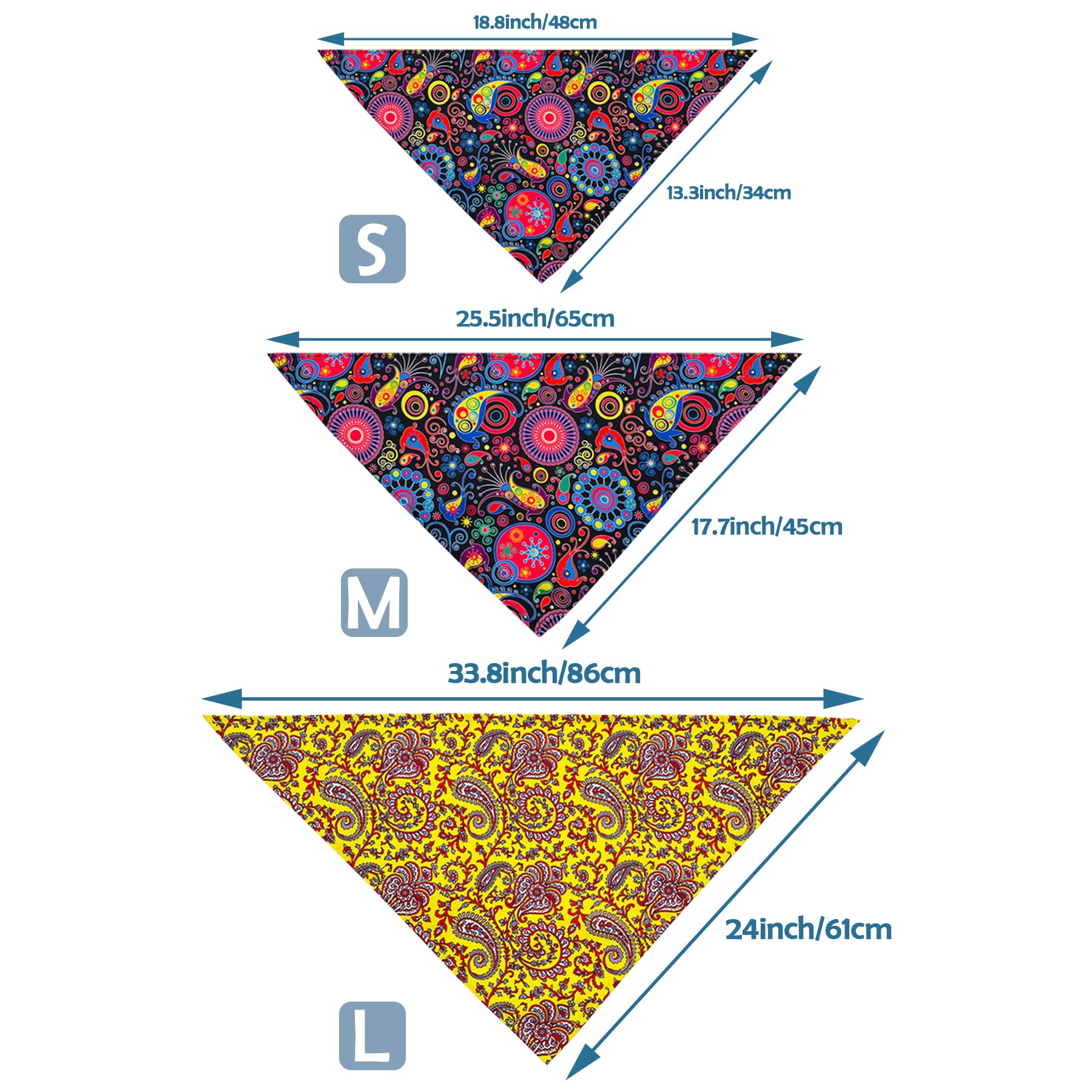 Pai Sence Paisley Dog Bandanas Bulk for Medium Dogs Sewn Edges 25" 30Pack M