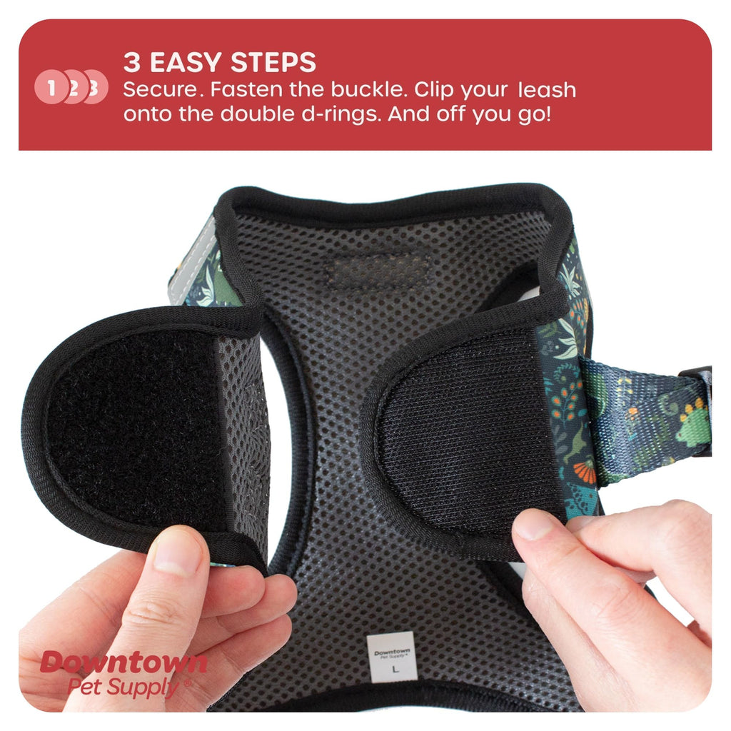 Downtown Pet Supply Step-in Dog Harness – No Pull, Adjustable Padded Mesh with Reflective Trim, Secure Buckle Strap – Comfortable & Breathable Small Dog Harness, Large, Dinosaur