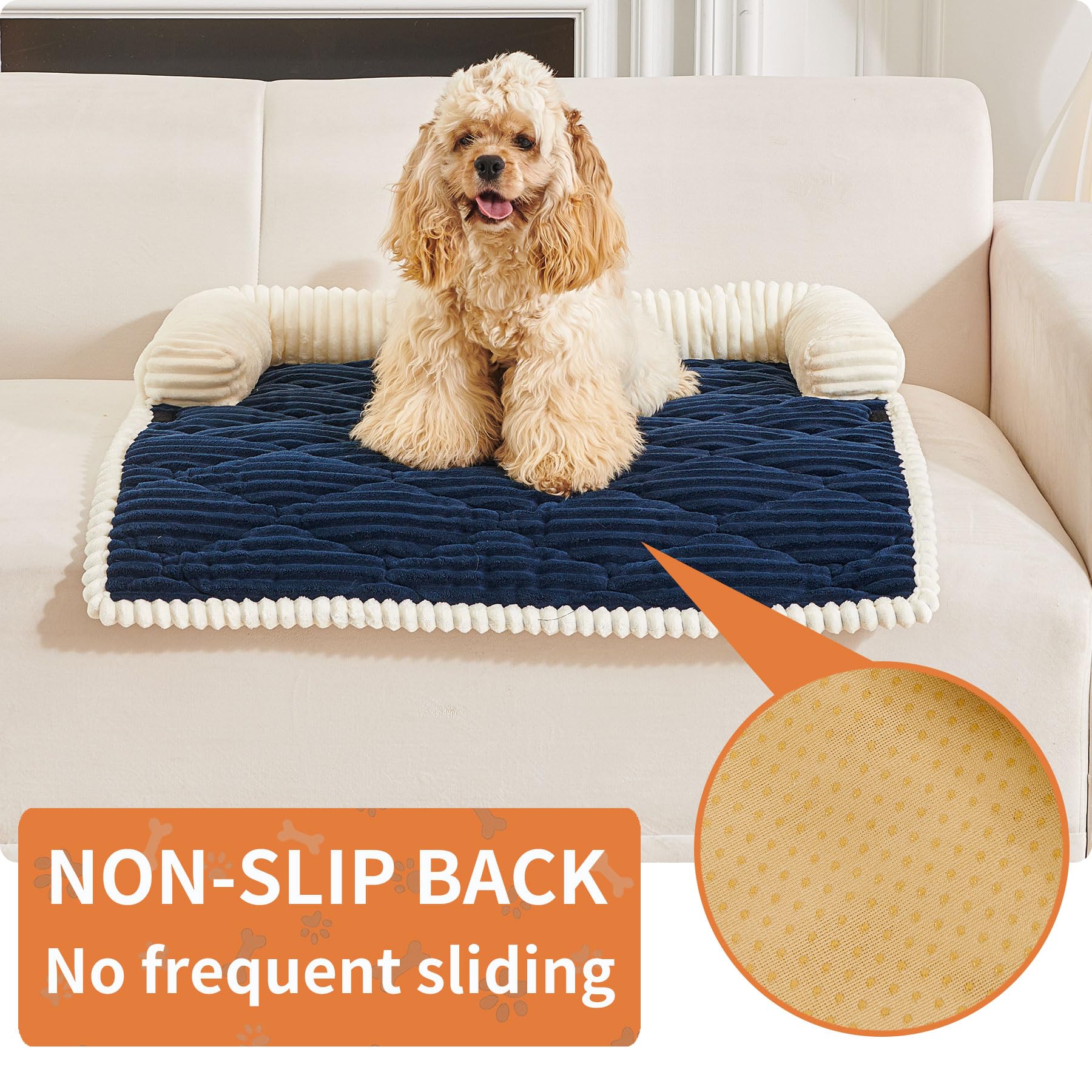HAOMAIJIA Dog Couch Bed for Large Dogs, Non Slip Pet Couch Covers for Sofa Thick Soft Washable Dog Couch Cover Protector All Seasons Universal Dogs and Cats Bed Mat (Navy Blue, Large)