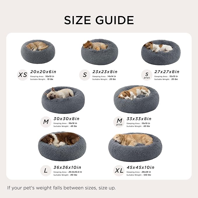 Bedsure Calming Dog Bed for Large Dogs - Donut Washable Large Pet Bed, 36 inches Anti-Slip Round Fluffy Plush Faux Fur Dog Bed, Fits up to 80 lbs Pets, Dark Grey