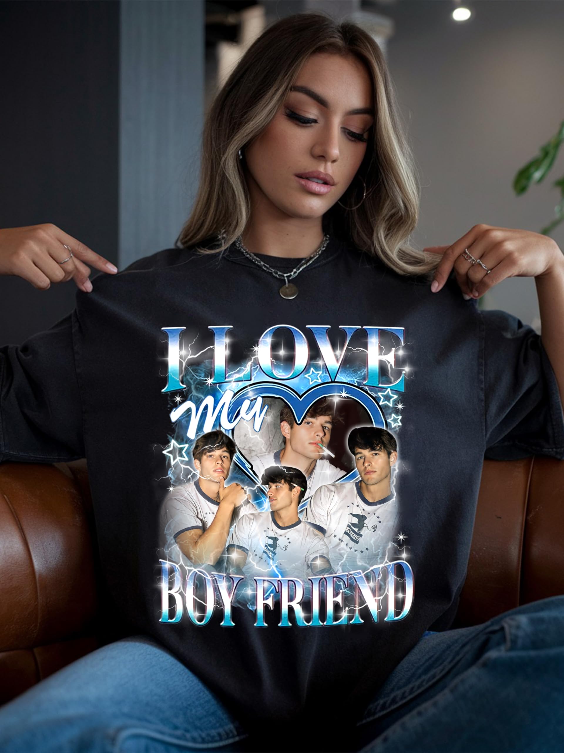 CustomsMerch Custom Shirts, I Love My Bf Shirts, Personalized Picture Shirt, Custom Photo Gifts, Gifts for Women, Men, Gift for Him, Girlfriend Photo T-Shirts, Birthday Christmas Valentines Shirt