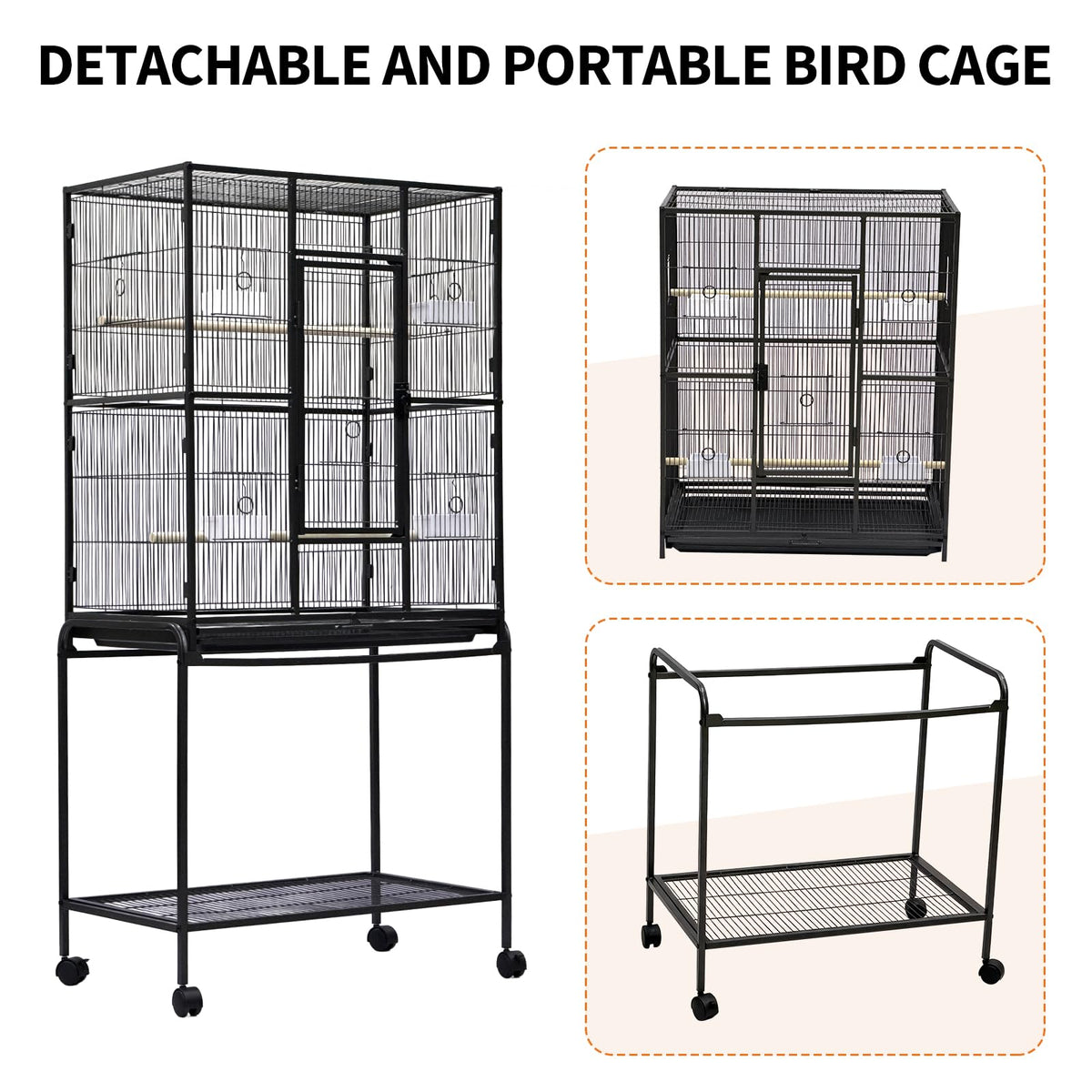 GarveeHome 62.6" H Large Bird Cage, Bird Cage with Rolling Storage Stands, Feed Bowls, Wide Tall Parrot Cage for Parakeets, Conures, Cockatiel, Cockatoo