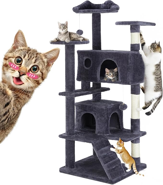 54 Inches Cat Tree Tower Condo Furniture, Cat Tower for Indoor Cats, Cozy Hammock and Sisal Scratching Posts, Multi-Level Durable Cat Scratch Post for Kittens Pet House Play, Detachable Toy