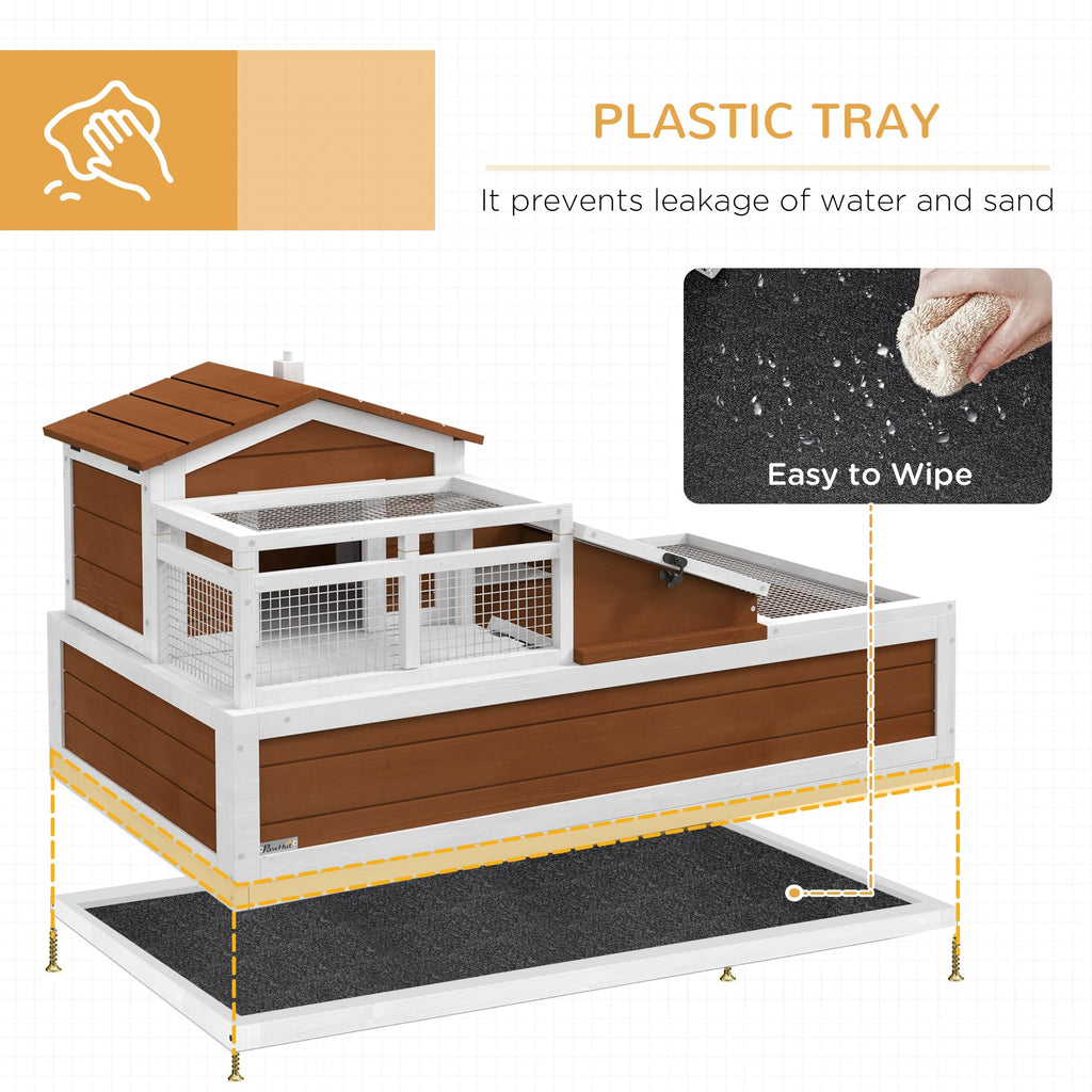 PawHut 3- Room Tortoise House Habitat with Balcony & 2 Stories, Indoor/Outdoor Wooden Tortoise Enclosure with Ladder, Tray, Openable Roof, Large Reptile Cage, 44" x 25. 5" x 23", Coffee