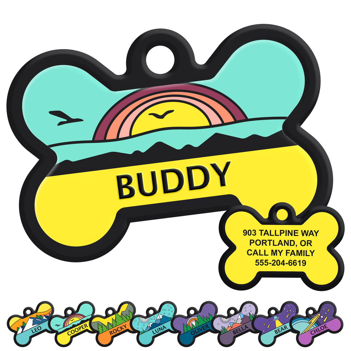 GoTags Silent Dog Tag, Personalized Engraved Bone Silicone Pet ID Tag