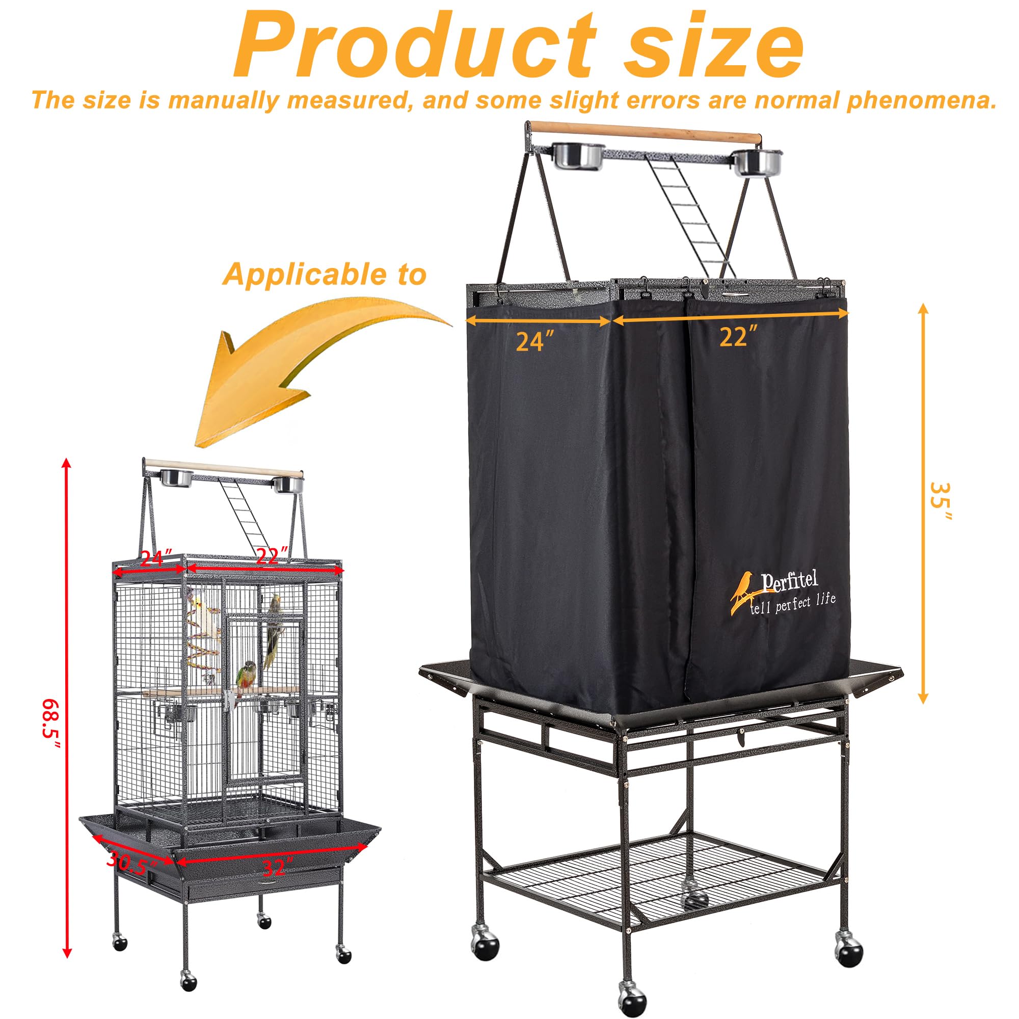 Perfitel Bird Cage Cover Black Good Night Blackout Birdcage Cover (68 inch)