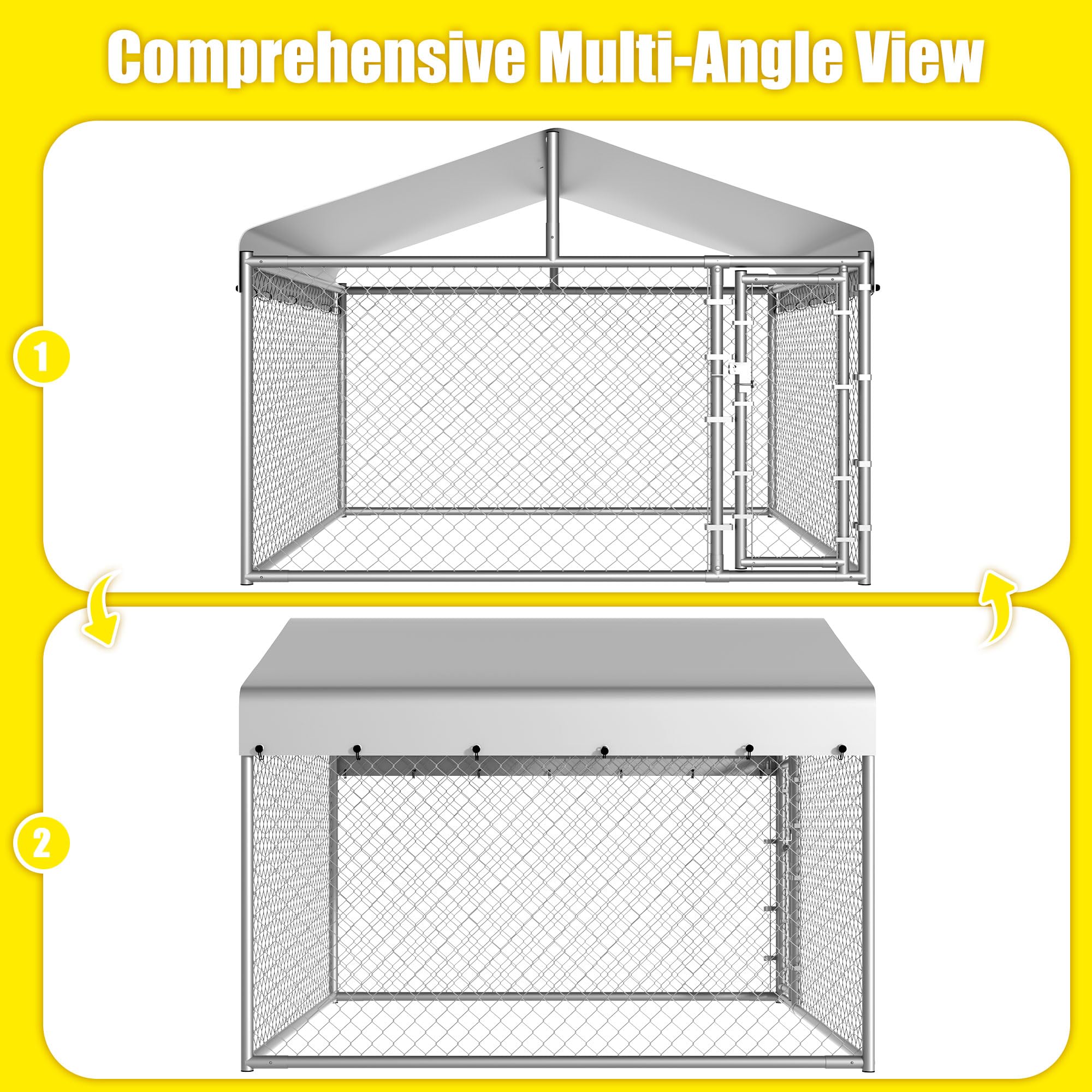 Dog Kennel Outside with Roof, Large Dog Run Enclosure, Outdoor Heavy Duty Pens House Pet Playpen with Galvanized Chain Link Waterproof Cover and Secure Lock(6.76'Lx6.76'Wx5.64'H)