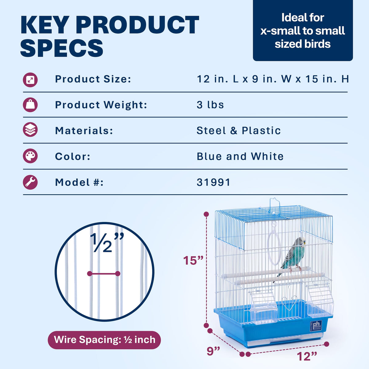 Prevue Pet Products Parakeet Square Roof Bird Cage with Handle