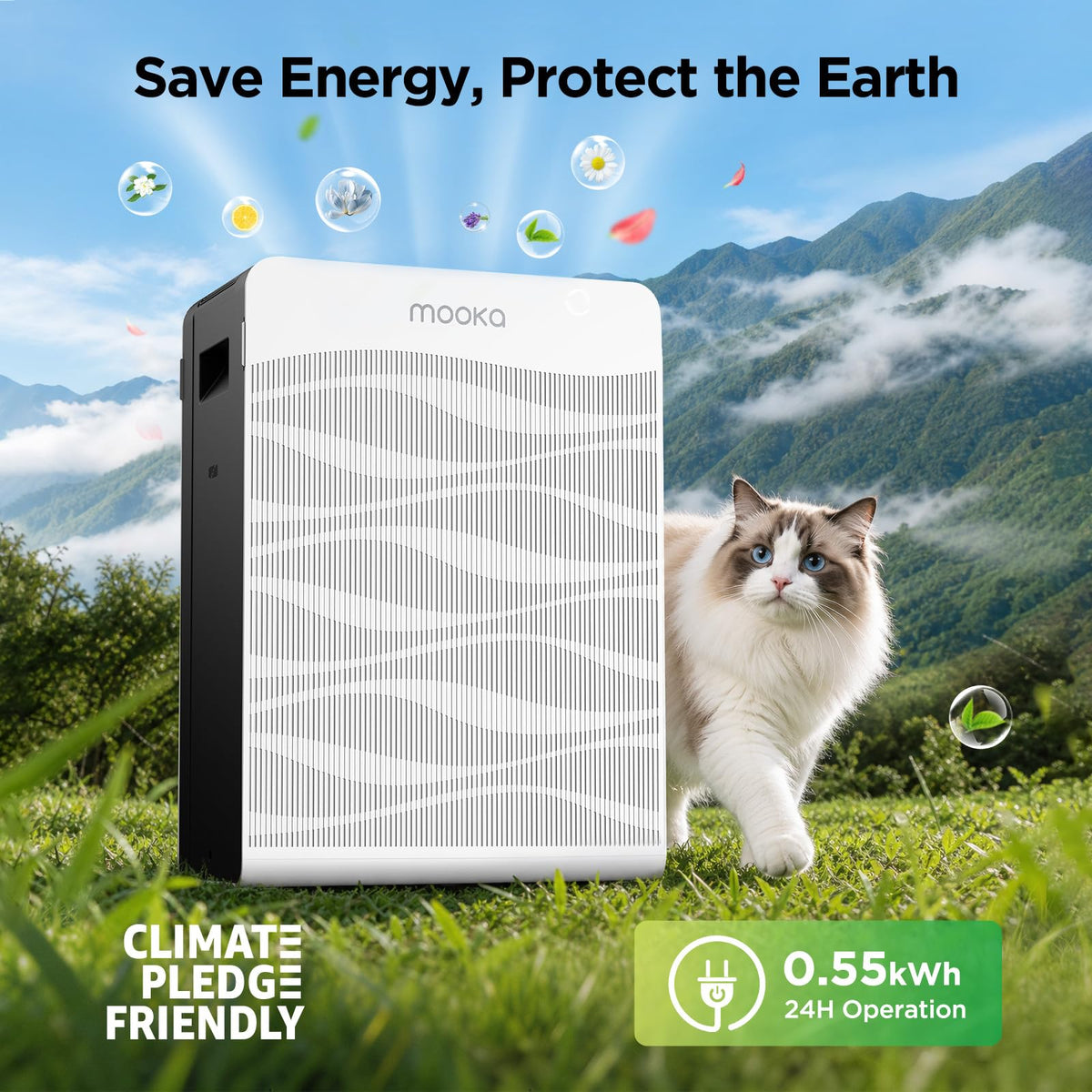 MOOKA Air Purifier for Home Pet Large Room 2800Ft² Dual Washable Pre-Filter