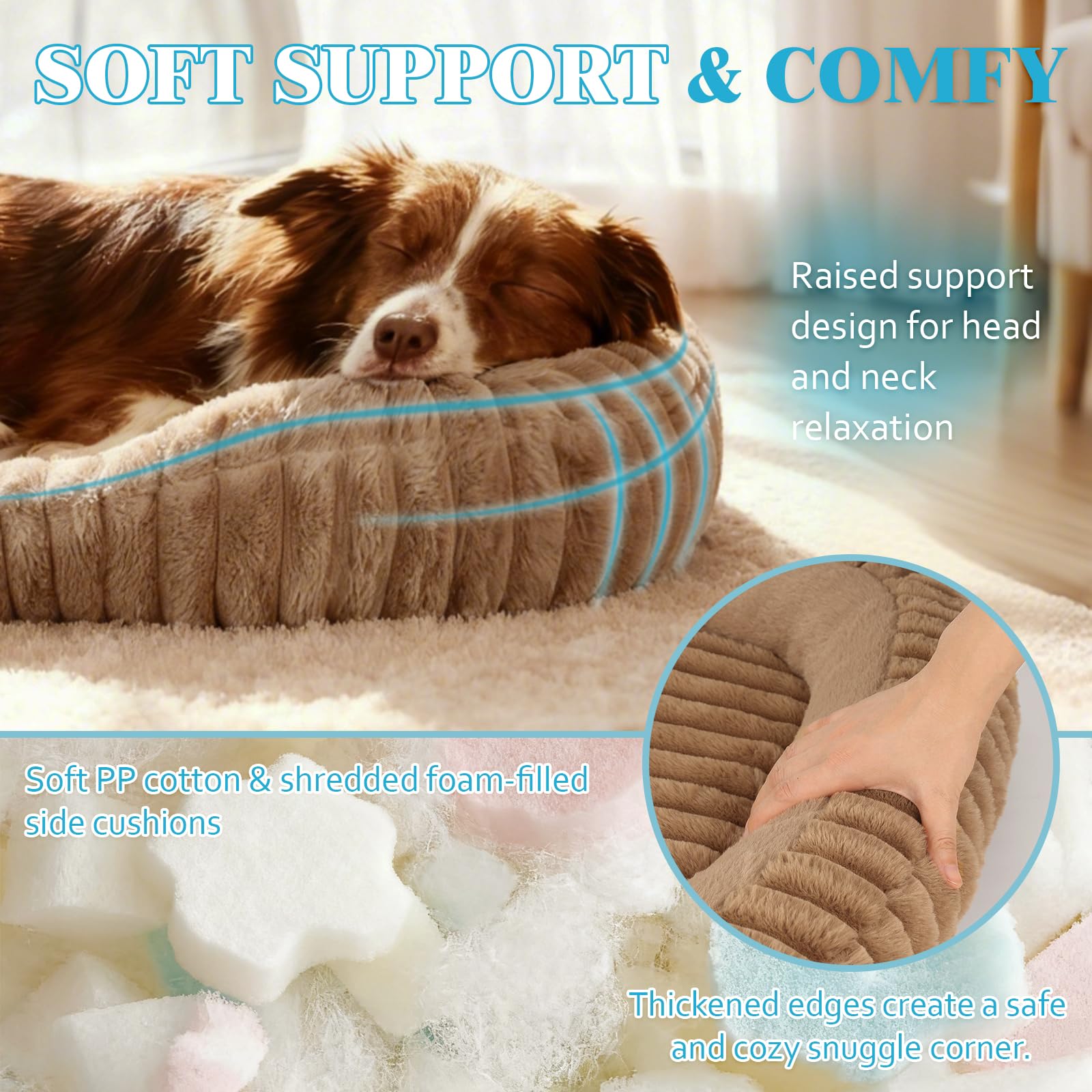 KISIMUY Orthopedic Dog Bed, Washable Soft Furry Pet Bed & Anti-Slip Bottom