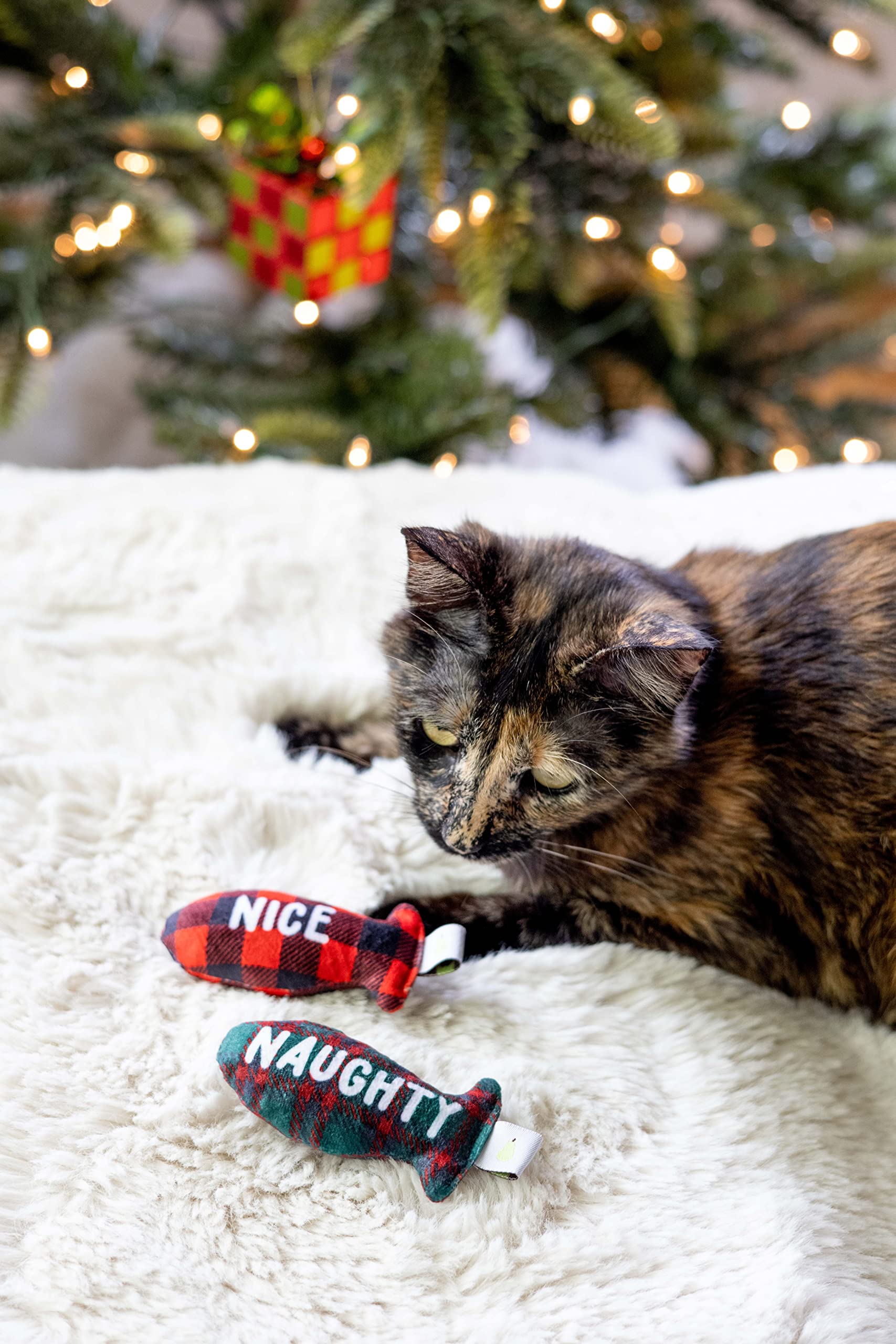 Pearhead Naughty Or Nice Christmas Cat Toy Set, Holiday Pet Owner Gift, Christmas Must Have Toy Set, Cat Teaser Toy, with Catnip Pouch, Set of 2