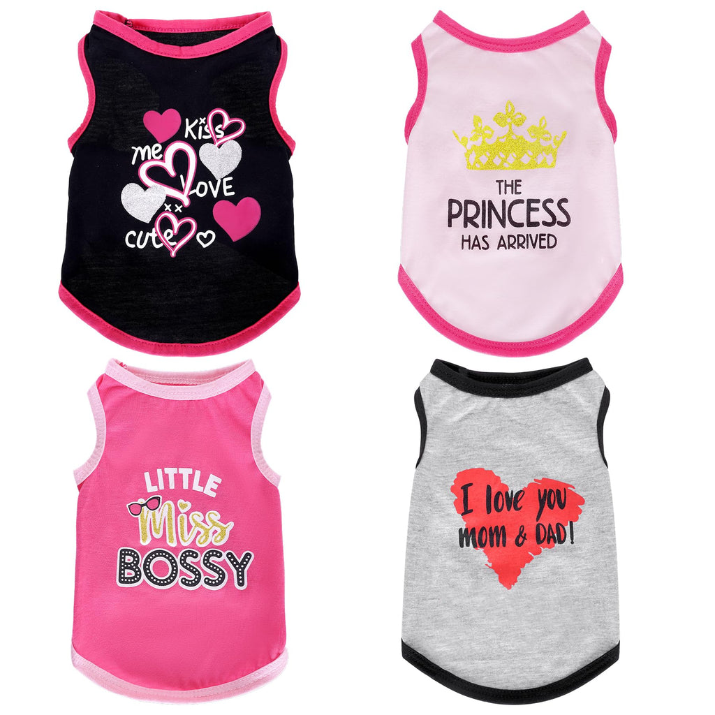 Pistha 4 Pack Dog Shirts Summer Printed Puppy Clothes Cute Sleeveless Pet T Shirts Dog Clothes for Small Medium Dogs Cats Girl(L)