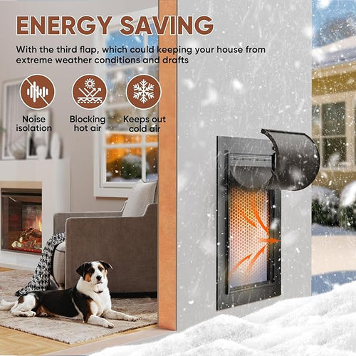 3-Flap Dog Door, All Aluminum Alloy Large Doggy Door Doggie Door for Wall, Heavy Duty Pet Door Easy to Install, Energy Efficient, Telescoping Tunnel for Interior & Exterior Wall, Pet Up to 45Lb-Black