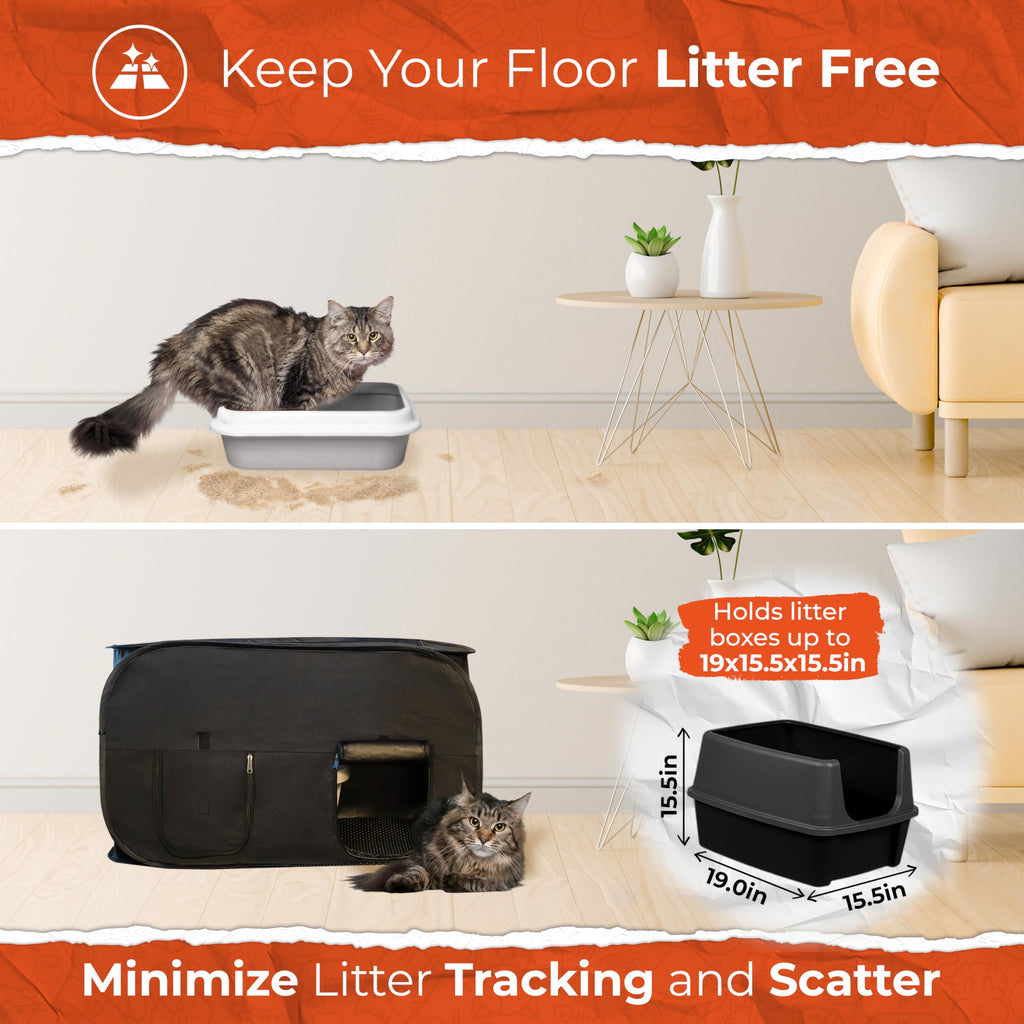 PEXTER Cat Litter Box Enclosure, Dog Proof, Discreet and Hidden Cat Litter Box Hider, Kitty Litter Trap Design with Easy-Clean Feature, Scoop and Deodorizer Storage Pockets, Lightweight and Waterproof