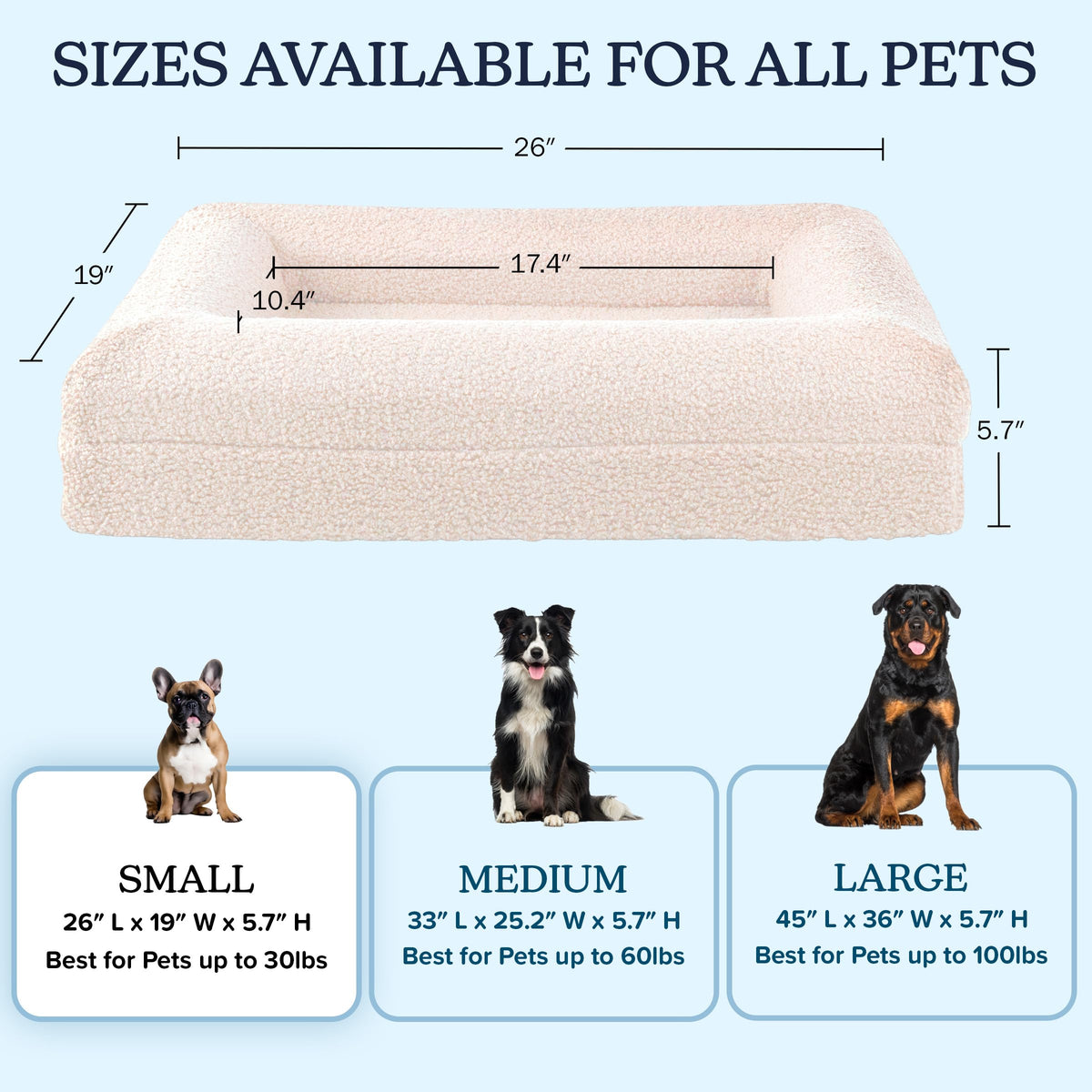 PETMAKER Memory Foam Orthopedic Dog Bed for Small Pets, Cream, 26”x19”x5.7”
