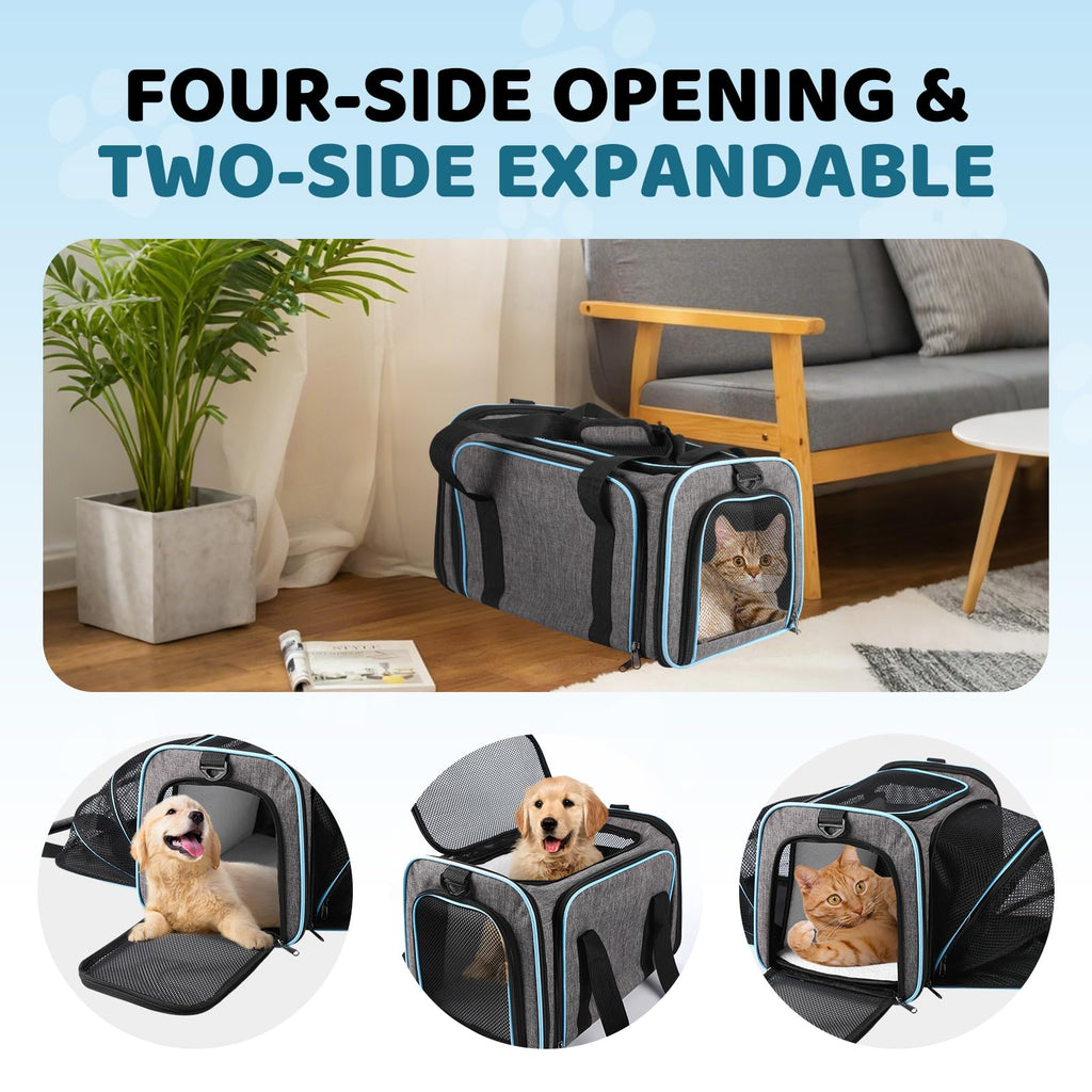 Cat Carrier - Airline Approved Expandable Soft Side Pet Carrier, Collapsible Pet Travel Bag Carrier with Foldable Pet Bowl for Cat Small Animals Under 14LB, 17 * 11 * 11