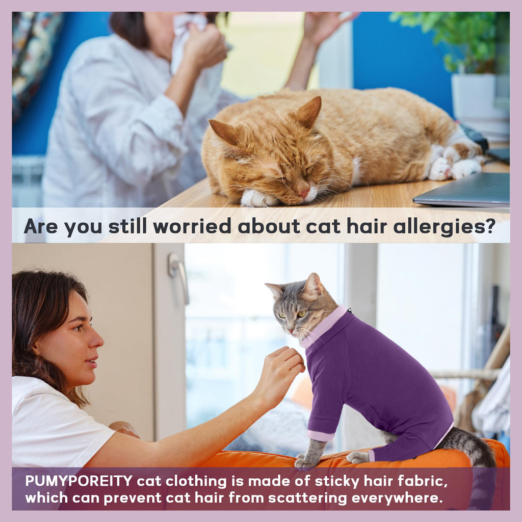 PUMYPOREITY Cat Calming Sweater – Helps Reduce Licking & Grooming Habits, Daily Comfort Shirt for Anxious Cats, Lightweight Fabric for Fur Control, Purple, S