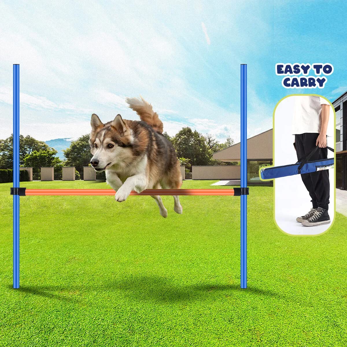 PAWISE Dog Agility Training Equipment,Pet Training Hurdles & Weave Poles Set with Adjustable Jump Bar,Outdoor Dog Obstacle Course for Backyard Exercise, Portable Dog Agility Kit for Shepherd Malinois