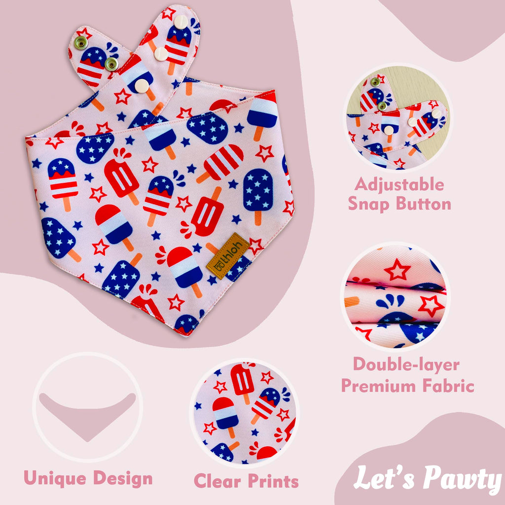 THLOH 4th of July Dog Bandanas with Snap Button, 2 Pack American Flag Pet Scarf for Boy & Girl, Premium Durable Fabric, Adjustable Fit, Patriotic Bandana for Large and Extra Large Dogs (X-Large)