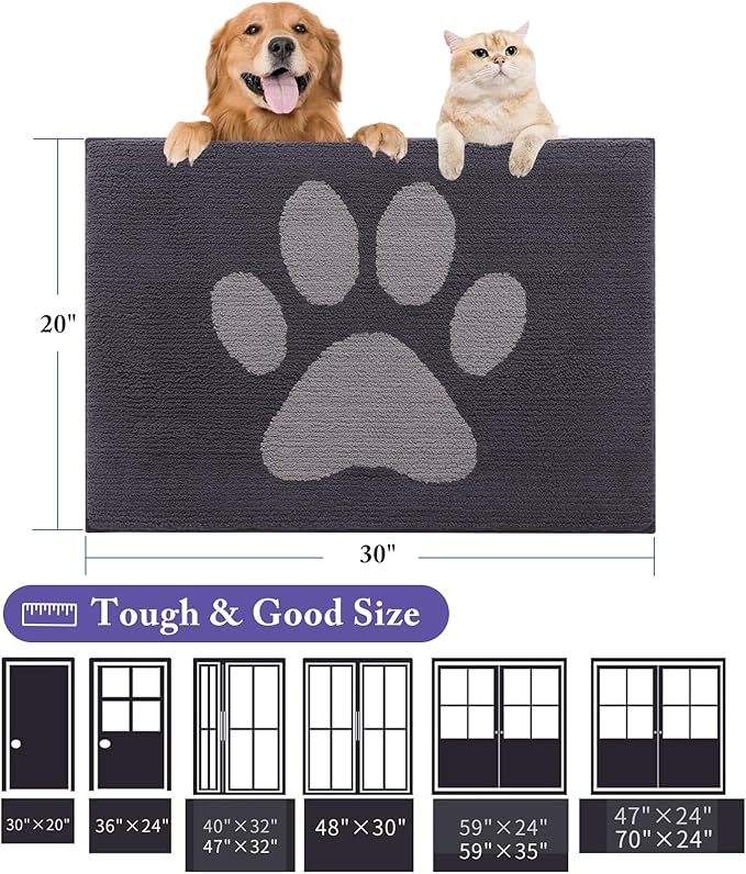 Buganda Dog Door Mat for Muddy Paws 59x35, Absorbent Doormat for Inside