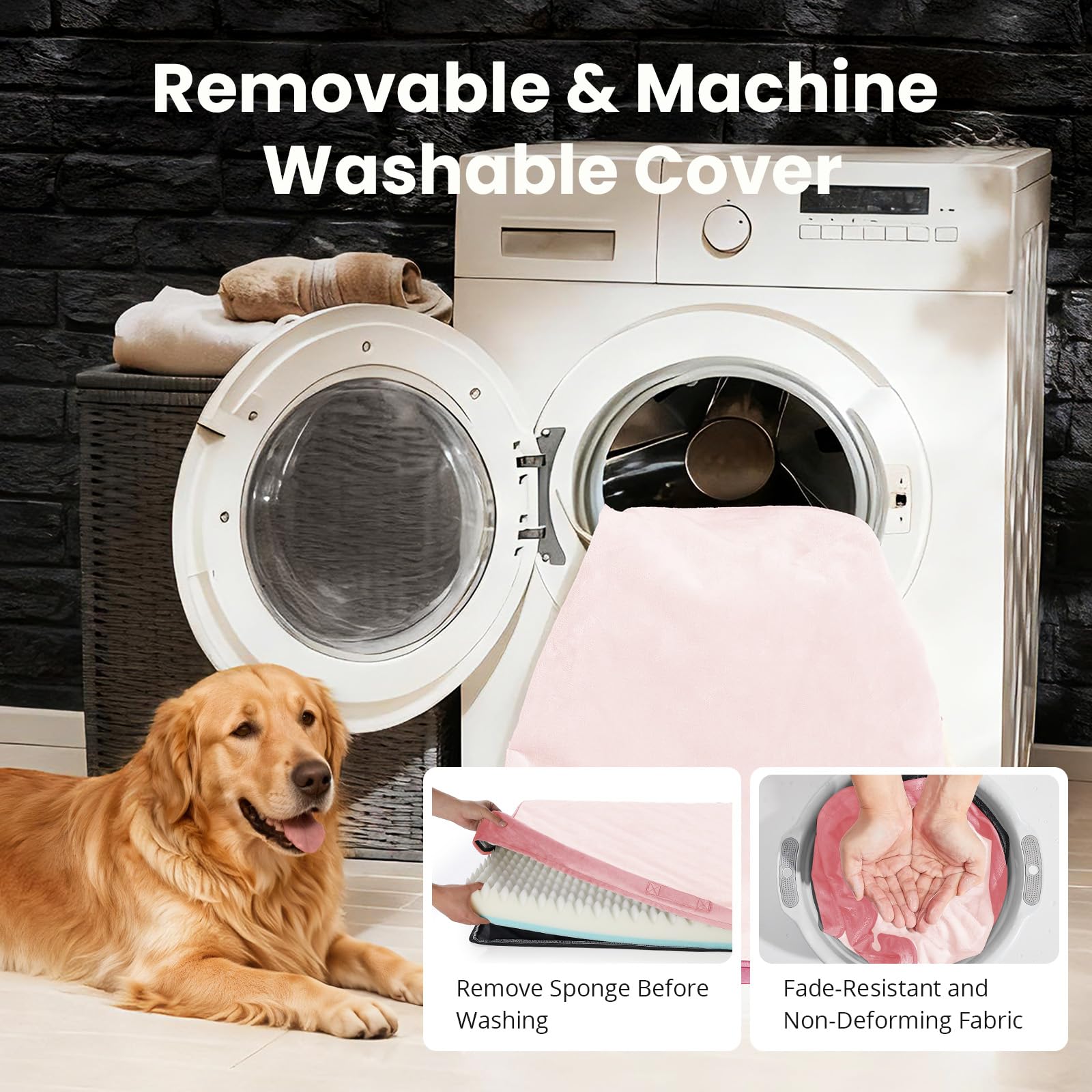 OhGeni Orthopedic Waterproof Large Dog Bed, Memory Foam, 41 inch(Pink)