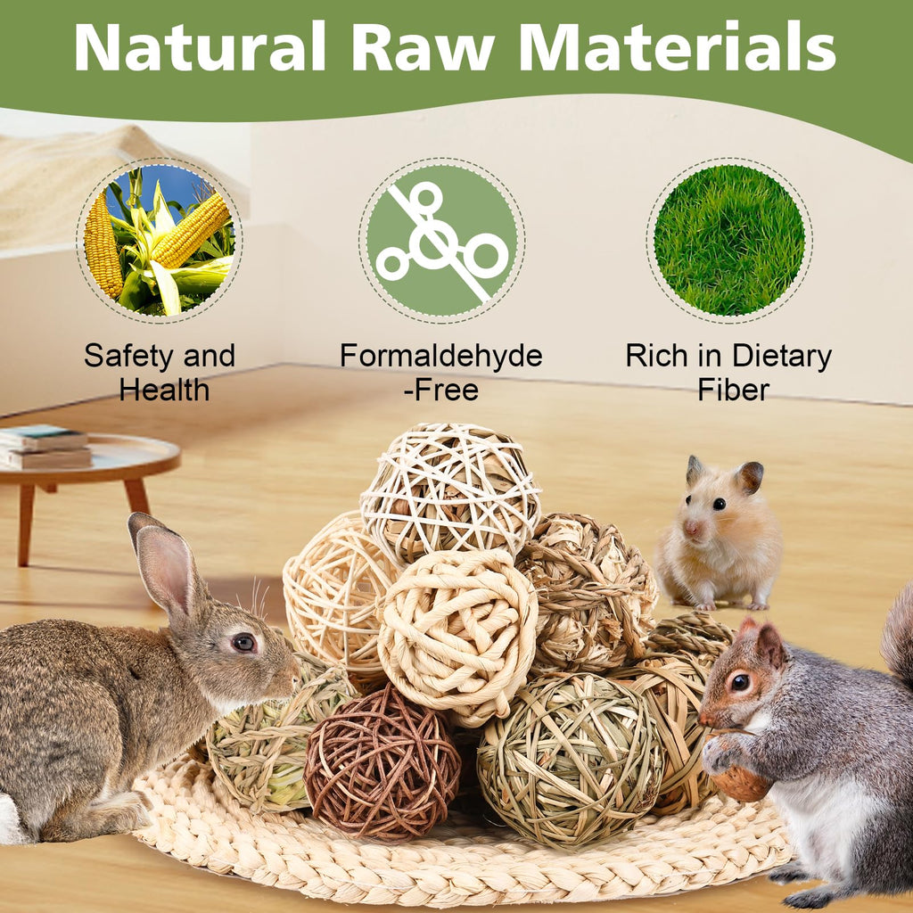 Bunny Chew Grass Balls, Rolling Chew Toys for Small Animals, Improving Dental Health, Natural Chew Grass Toys for Rabbits, Guinea Pigs, Chinchillas, Hamsters, Mice (16 Pcs)