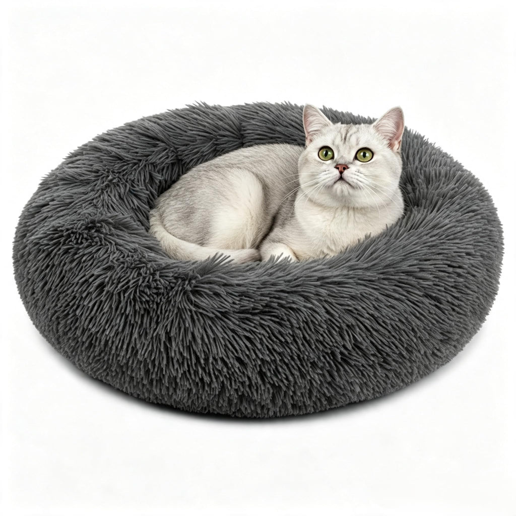 Donut Small Dog Bed, Calming Cat Beds for Indoor Cats, Deep Grey, 13x13x4in